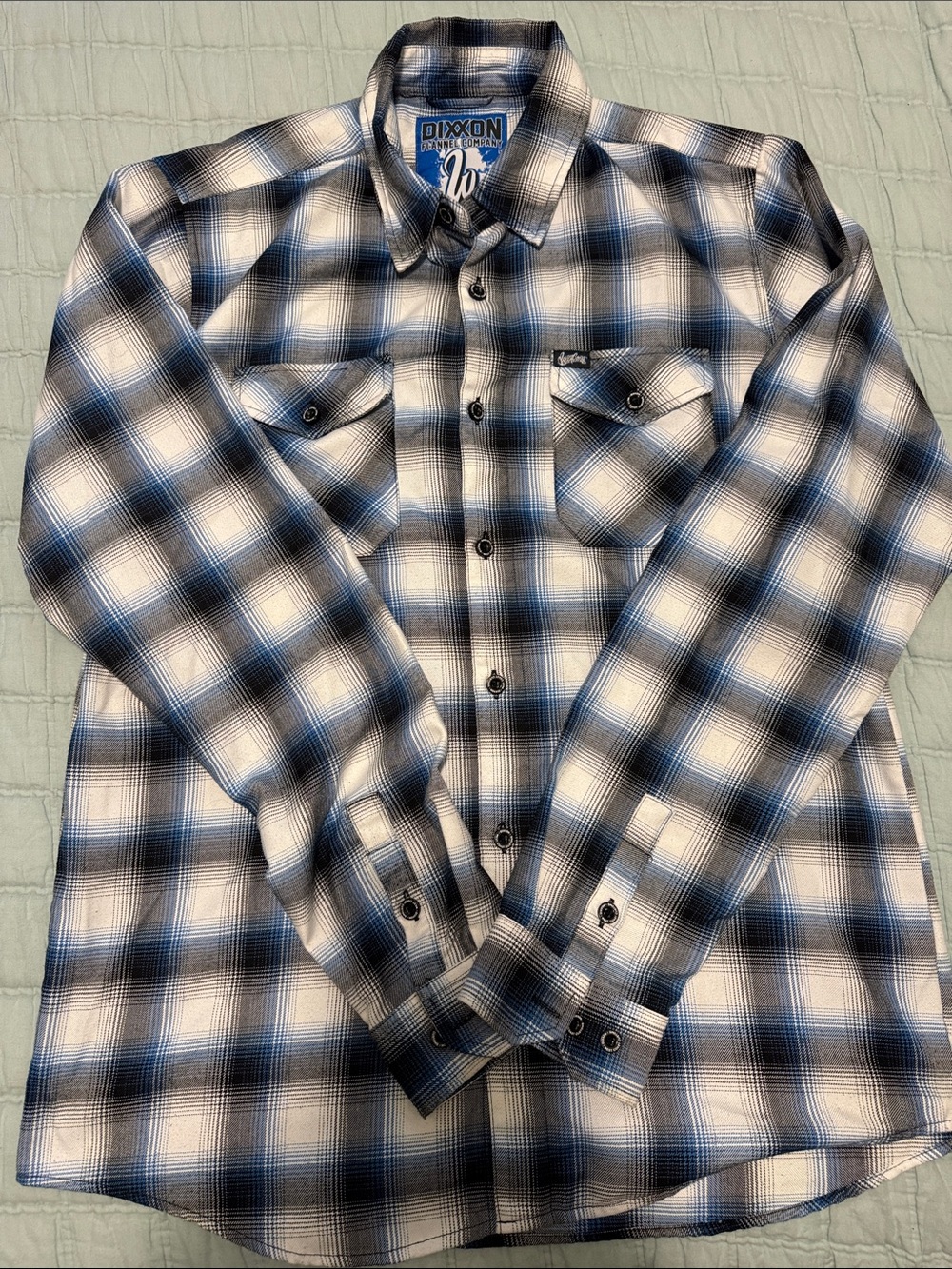 DIXXON Men’s Navy, Black and White Plaid Button-Down Shirt